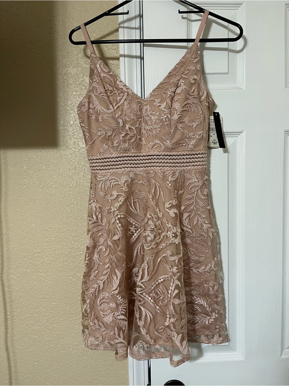 Xtraordinary Blush Embroidered V-Neck Mini Dress